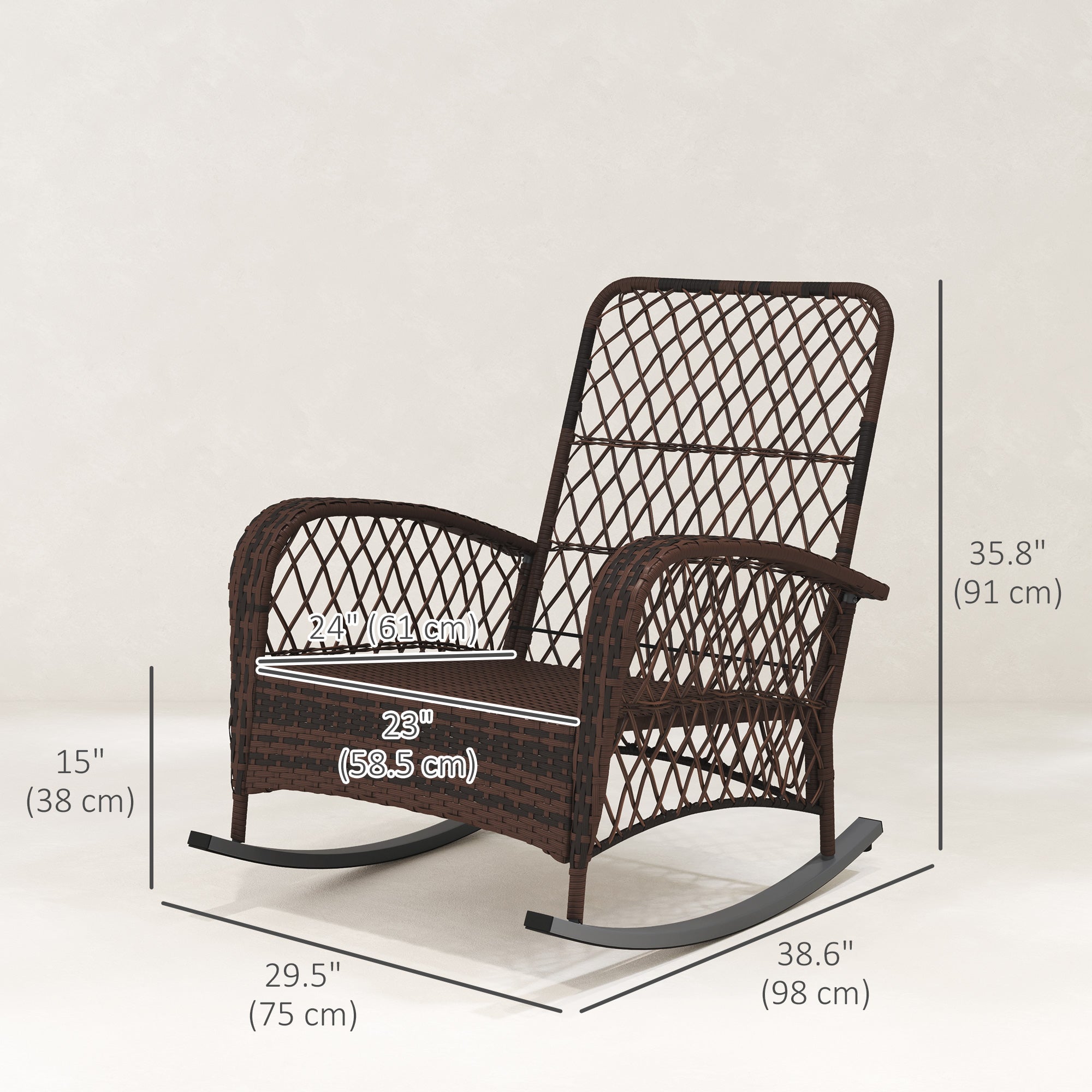 Oxlade Outdoor Rattan Wicker Rocking Chair with Thick Cushions-Set of 2-Grey