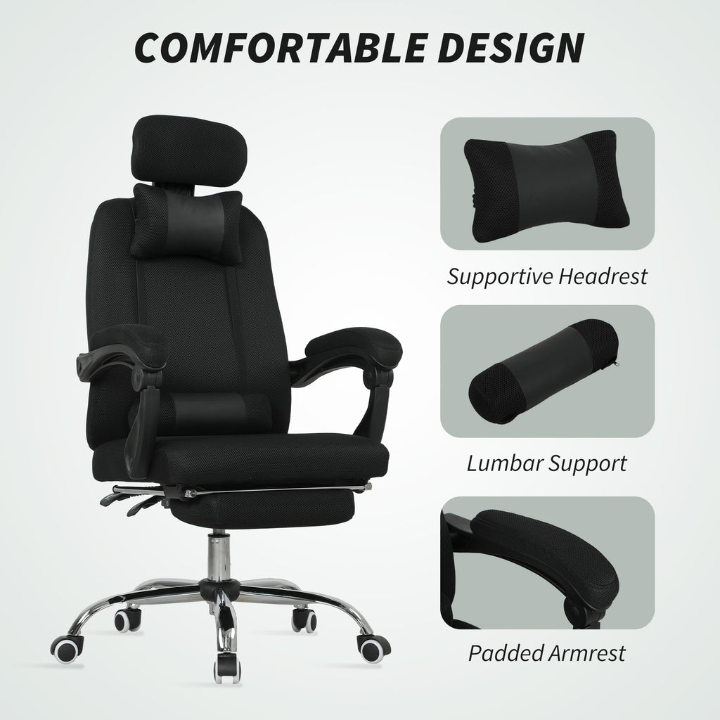 Brady Ergonomic Executive High Back Office Chair with Footrest, Lumbar Support, Black