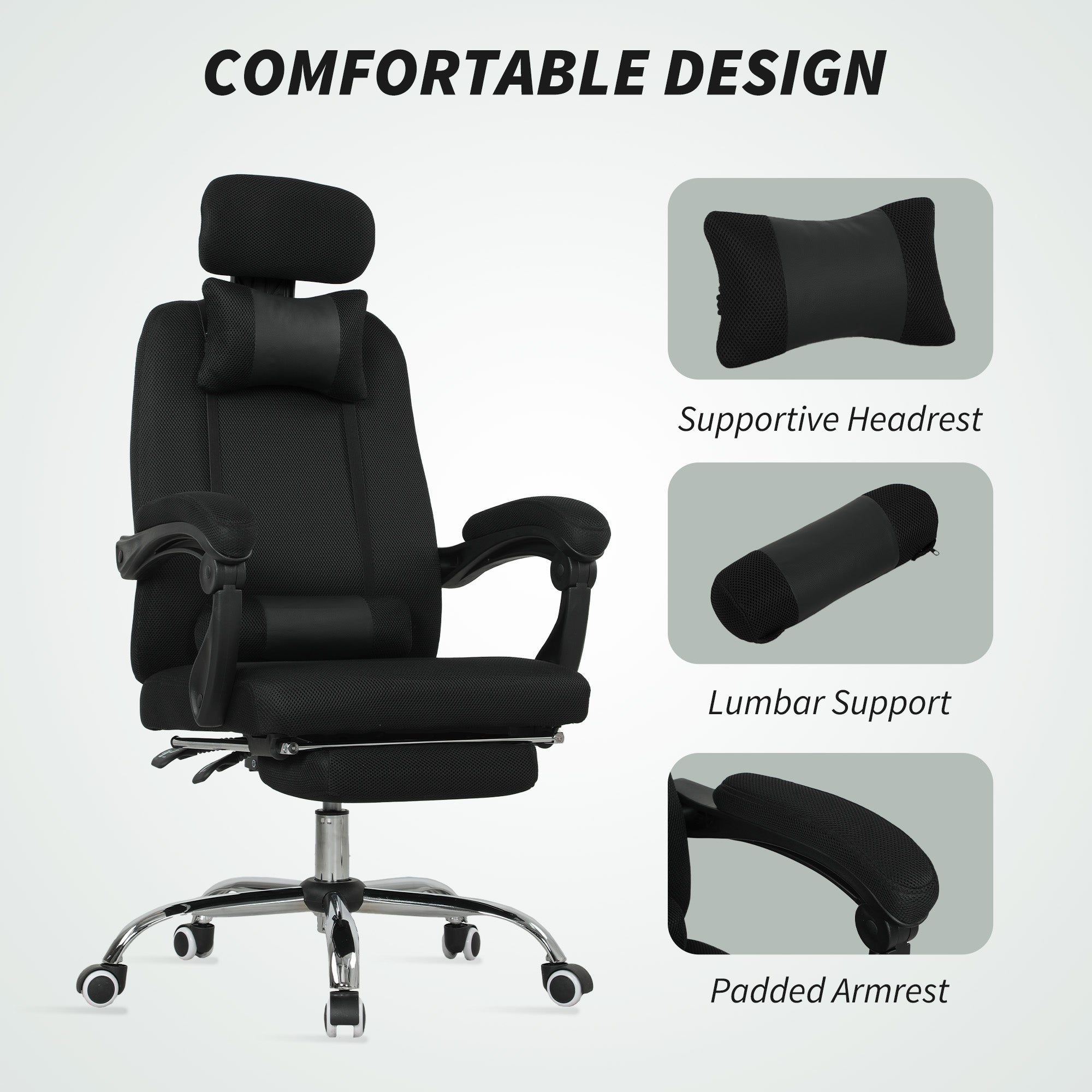 Brady Ergonomic Executive High Back Office Chair with Footrest, Lumbar Support, Black