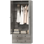 Briar Modern Wardrobe Closet Armoire with 2 Drawers and Hanging Rod, Clothes Storage Organizer for Bedroom, Grey