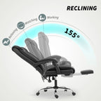 Alexis Executive Office Chair, Pet-Friendly Leather Ergonomic Desk Chair with Footrest, Swivel Recliner, Black