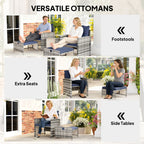 Athena 5 Piece Patio Furniture Set with Ottomans and Glass Table-Dark Blue