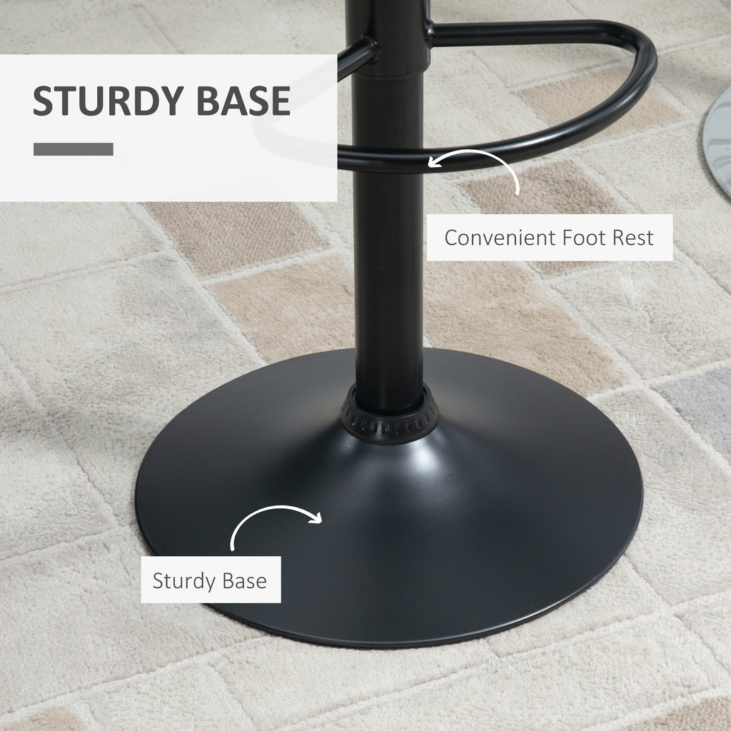 Avion Bar Stools Set of 2, Adjustable Height Swivel Bar Chairs, PU Leather Upholstered Kitchen Counter Stools with Wide Seat, Back and Footrest, Black