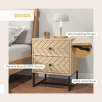 Gabi Modern Nightstand-Bedside Table with Drawers, Side End Table with Metal Legs for Bedroom, Zig Zag Design, Natural