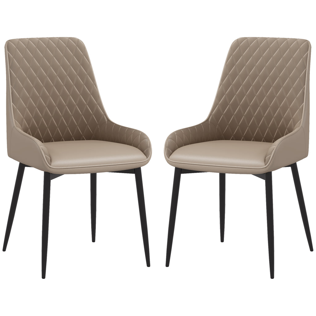 Blake PU Leather Kitchen Chairs, Modern Dining Chairs Set of 2 with Diamond Tufting and Steel Legs for Dining Room, Khaki