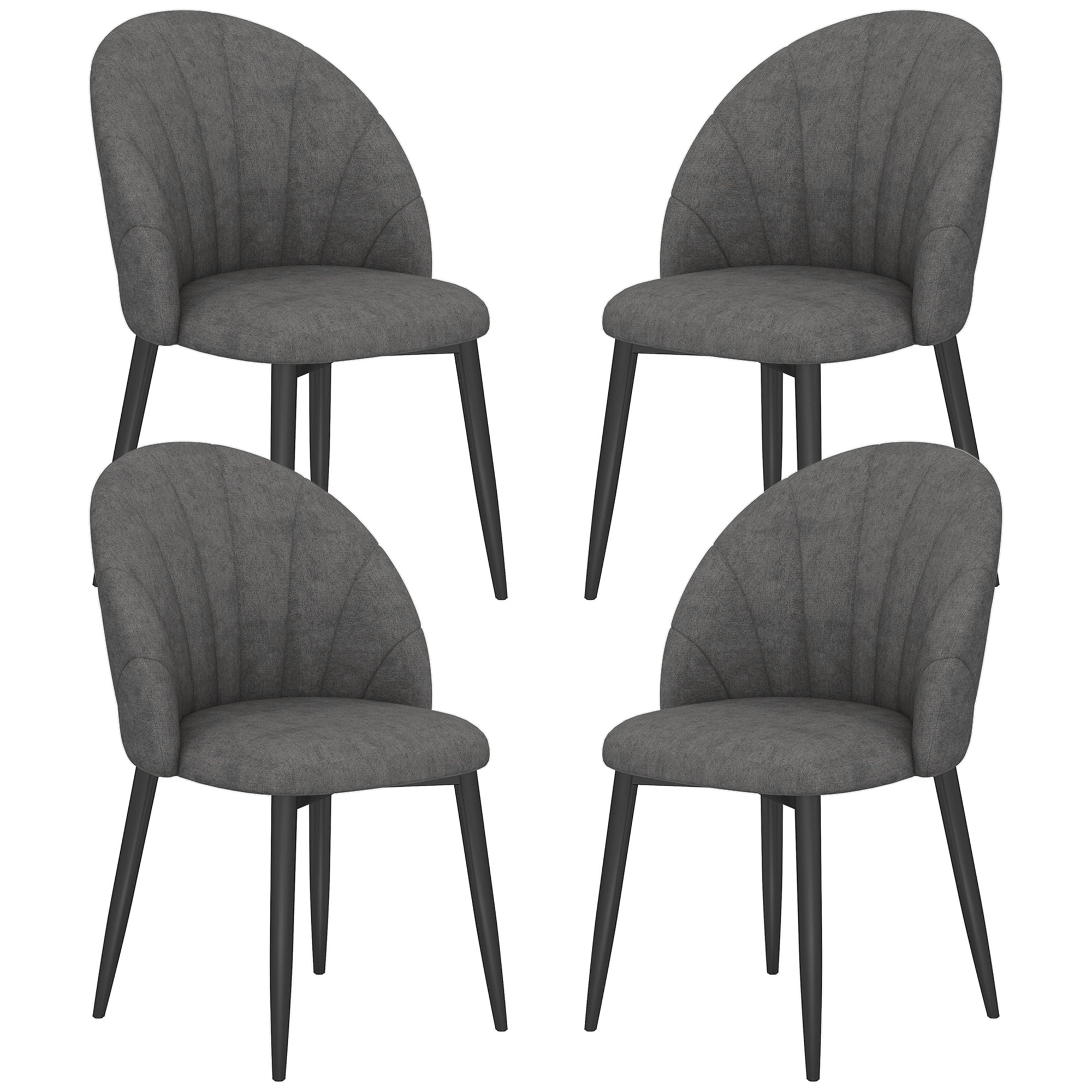 Skylar Modern Dining Chairs Set of 4, Upholstered Dining Room Chairs with Metal Legs, Shell Backrest, Padded Seat, Dark Grey