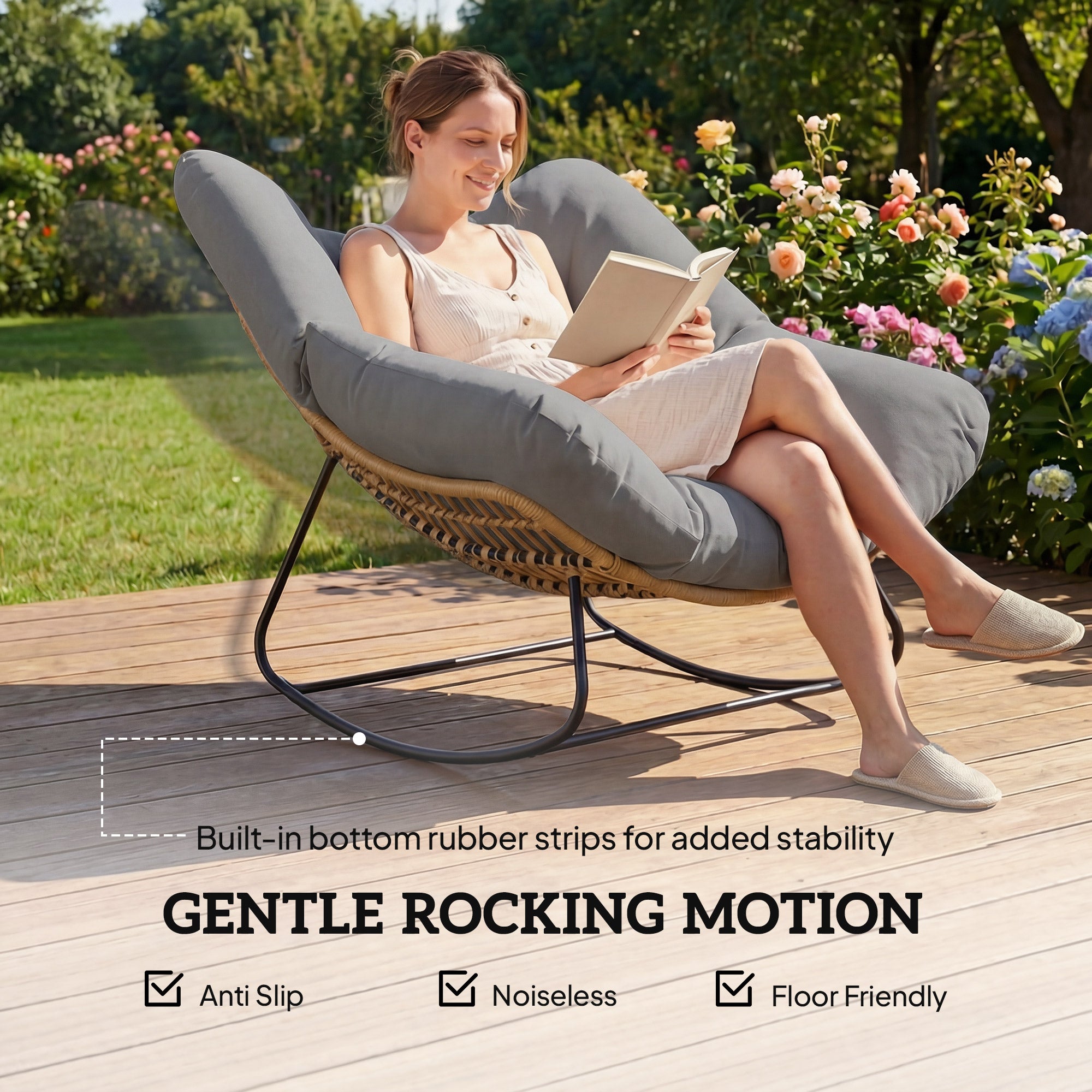 Hadley Indoor and Outdoor Oversized Papasan-Rocking Egg Chair-Grey