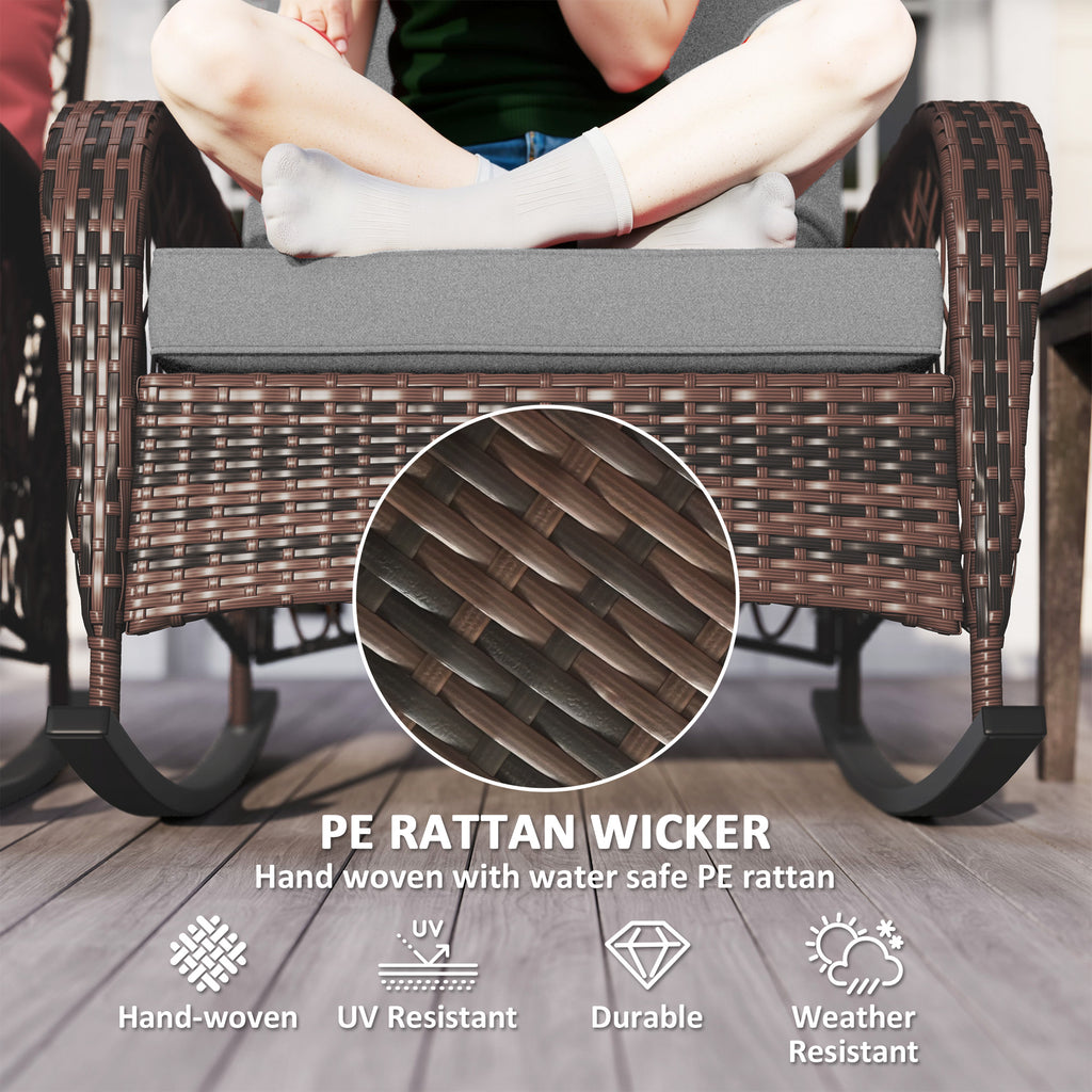 Oxlade Outdoor Rattan Wicker Rocking Chair with Thick Cushions-Set of 2-Grey