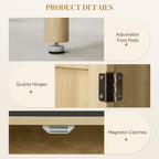 Quinn Bohemian Sideboard, 46.9" Buffet Cabinet with 3 Rattan Doors and Shelves for Living Room, Hallway, Oak