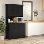 Denver 71" Kitchen Pantry Buffet with Hutch Storage Cabinet Microwave Oven Stand with Drawer, Black