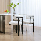 Cruz 2 Pieces Kitchen Chairs, Modern Dining Chairs w/ Berber Fleece Upholstery and Steel Legs for Living Room, Cream White