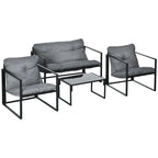 Alfie 4 Piece Patio Conversation Set with Tempered Glass Table-Beige
