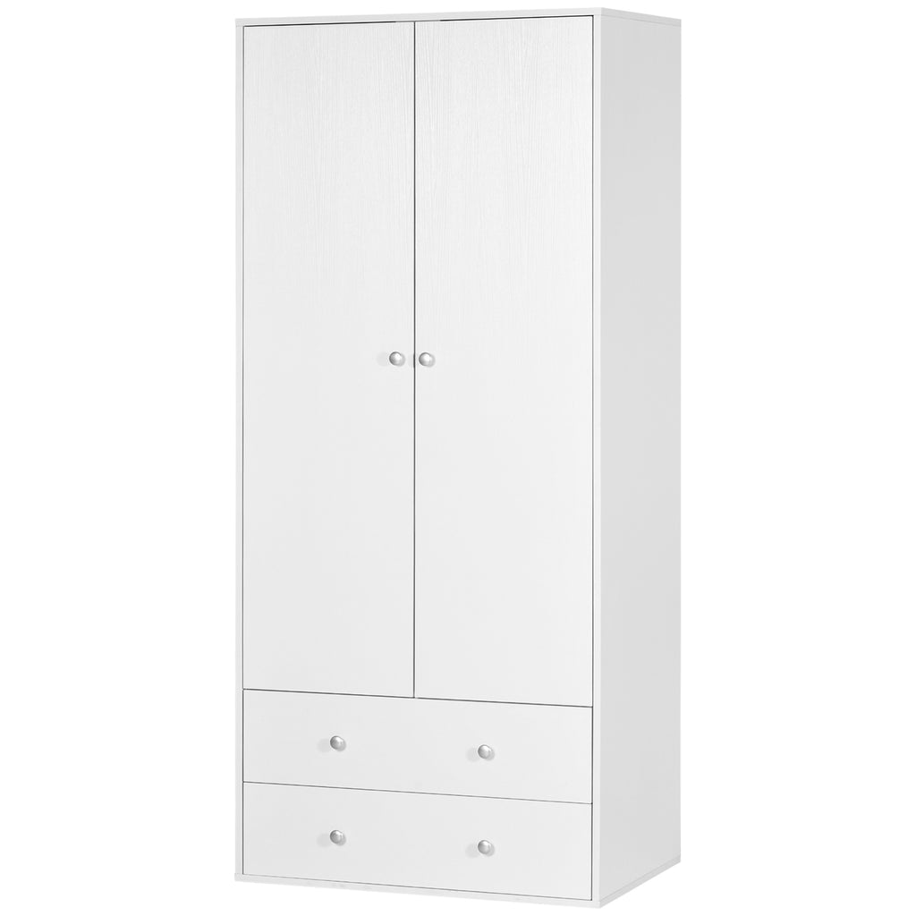 Briar Modern Wardrobe Closet Armoire with 2 Drawers and Hanging Rod, Clothes Storage Organizer with Anti-tipping Design for Bedroom, White