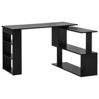 Emerson L Shaped Desk, 360° Rotating Corner Desk, Computer Writing Table Workstation with Storage Shelf for Home Office, Black