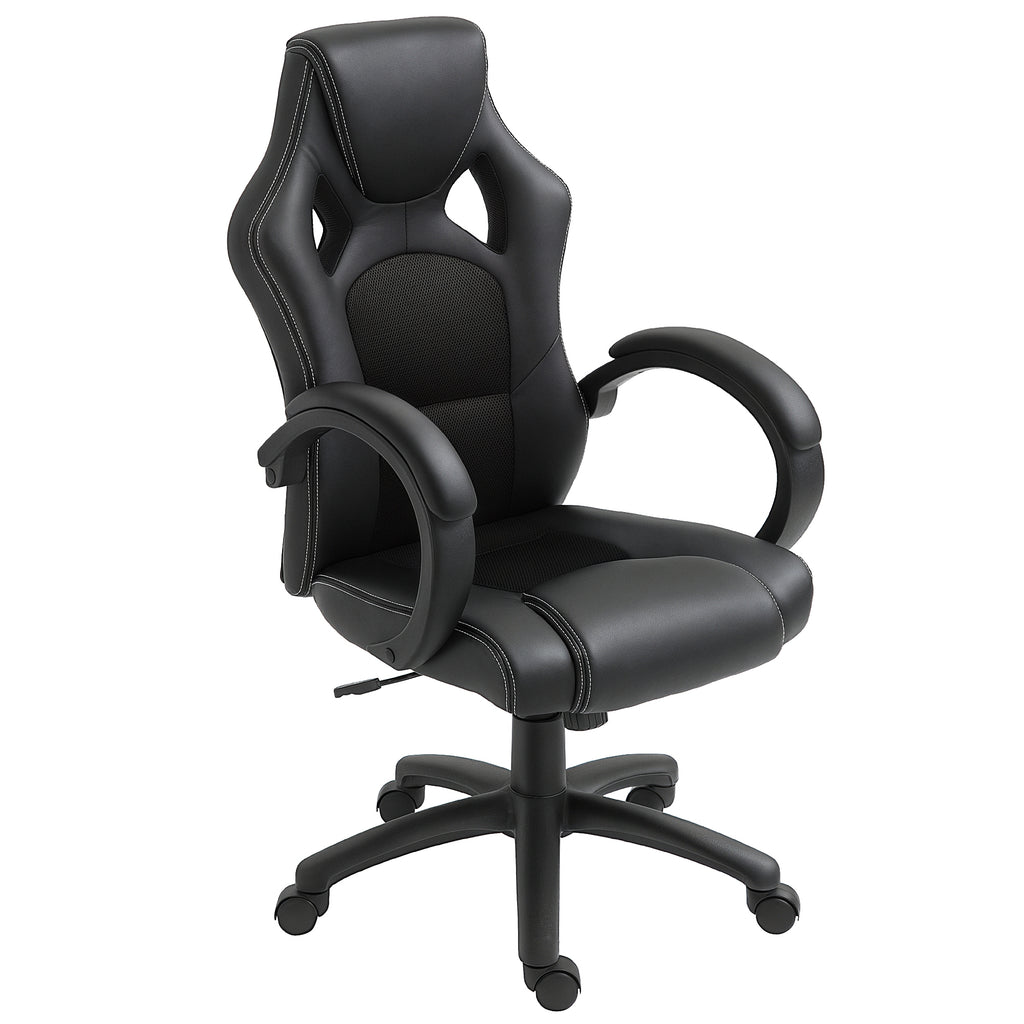 Erling Gaming Chair-Office Chair with Swivel Wheels, Padded Headrest, Tilt Function, Black