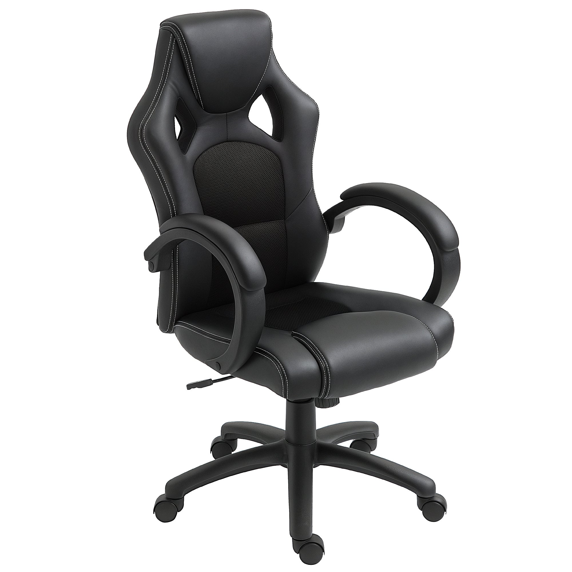 Erling Gaming Chair-Office Chair with Swivel Wheels, Padded Headrest, Tilt Function, Black