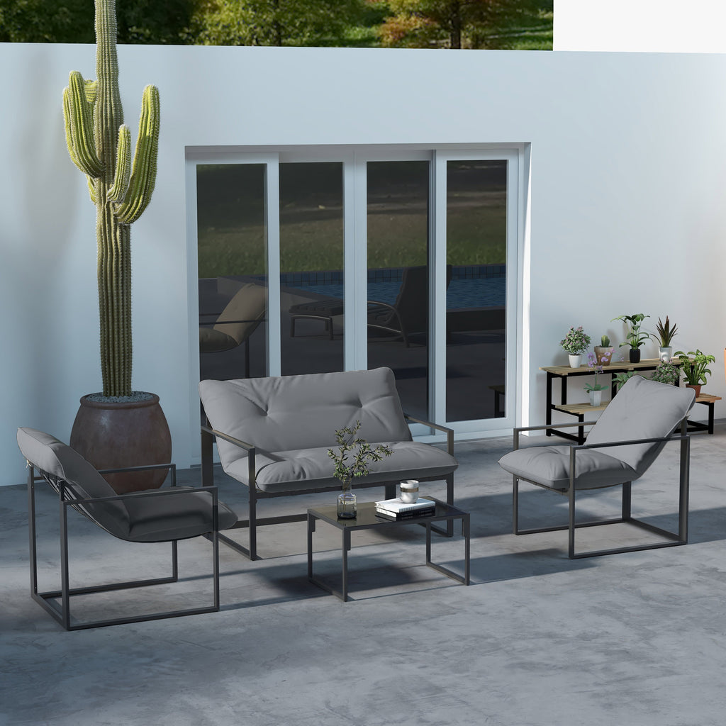 Alfie 4 Piece Patio Conversation Set with Tempered Glass Table-Grey