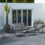 Alfie 4 Piece Patio Conversation Set with Tempered Glass Table-Grey