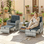 Athena 5 Piece Patio Furniture Set with Ottomans and Glass Table-Dark Grey