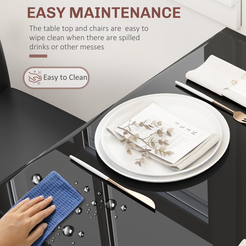 Zaya 3-Piece Rectangular Glass Kitchen Table and Chairs with Metal Frame and Faux Leather Upholstery for Dining Room, Black