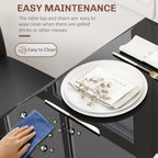 Zaya 3-Piece Rectangular Glass Kitchen Table and Chairs with Metal Frame and Faux Leather Upholstery for Dining Room, Black