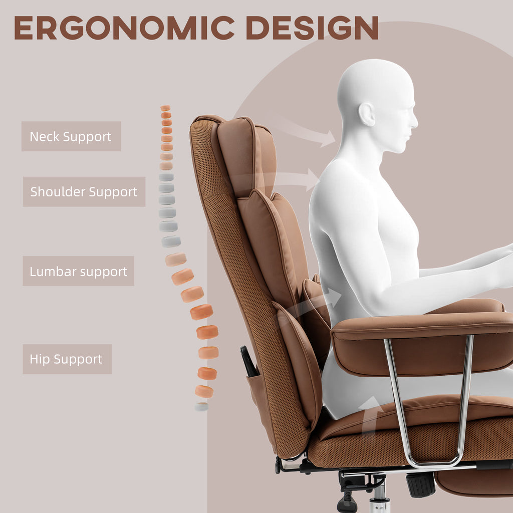 Matteo 400LBS Massage Office Chair, Executive Office Chair with 6-Point Vibration, Footrest and Lumbar Support, Brown