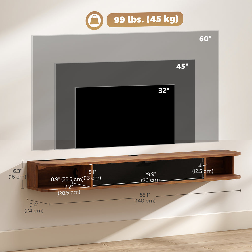 Wall Mounted Media Console with Flip Drawer and 2 Open Shelves,