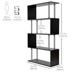 Jude 5-Tiers Geometric Wooden S-Shaped Bookshelf Display with Metal Frame for Living Room, Bedroom & Home Office-Black