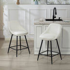 Reece 26" Counter Height Barstools Set of 2, Upholstered Swivel Bar Stools with Backrests and Armrests, Cream White
