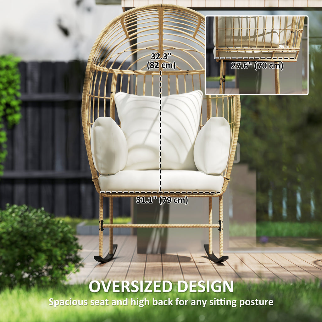 Archer Oversized Rocking Indoor/Outdoor Egg Chair with Thickened Cushions-Beige