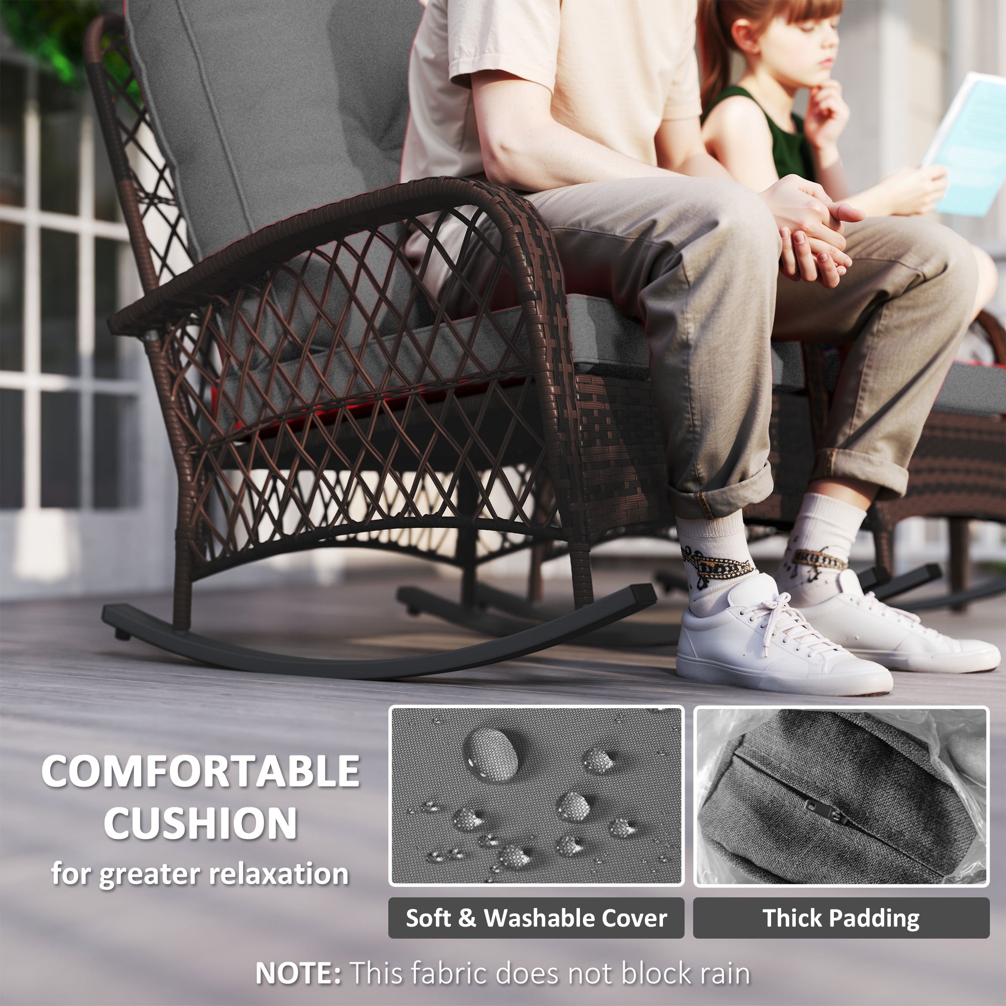 Oxlade Outdoor Rattan Wicker Rocking Chair with Thick Cushions-Set of 2-Grey