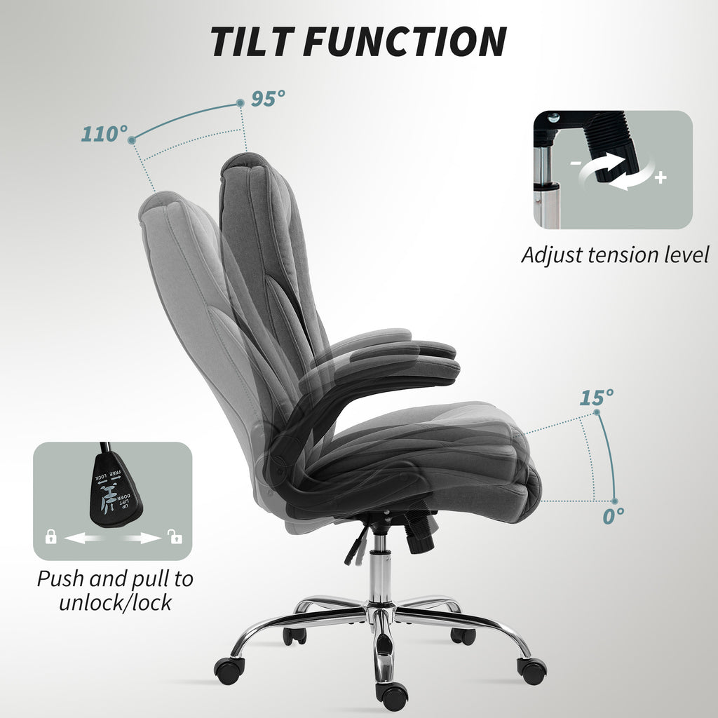 Hayden Executive Office Chair, Desk Chair with Flip-up Armrest, Diamond Fabric Computer Chair Office, Dark Grey