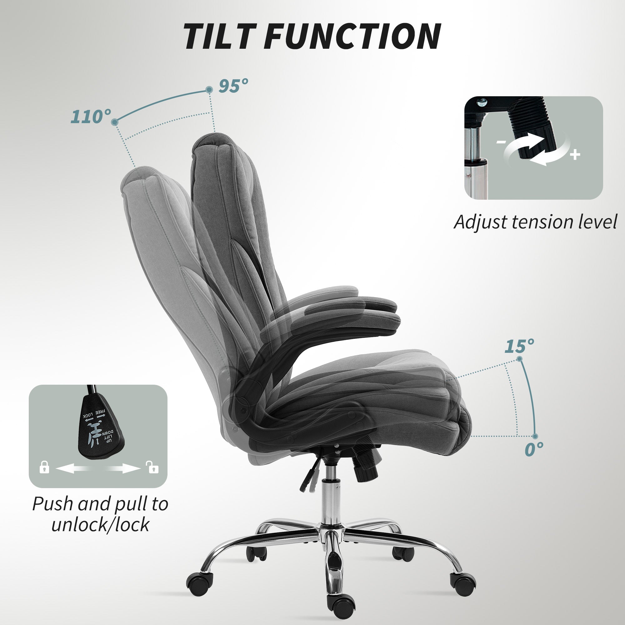 Hayden Executive Office Chair, Desk Chair with Flip-up Armrest, Diamond Fabric Computer Chair Office, Dark Grey
