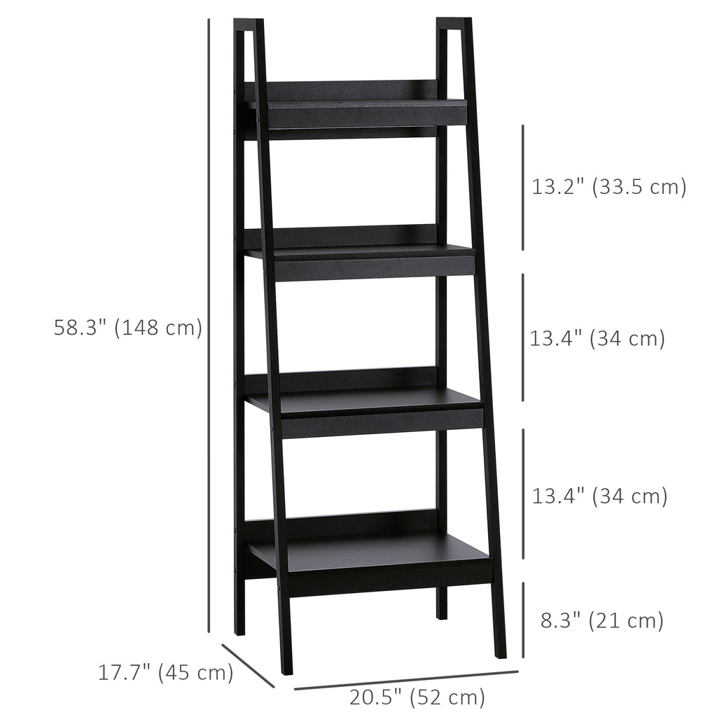 Keegan Set of 2, 4 Tier Ladder Shelf Bookcase/Multi-Use Display Rack for Home Office or Living Room-Black