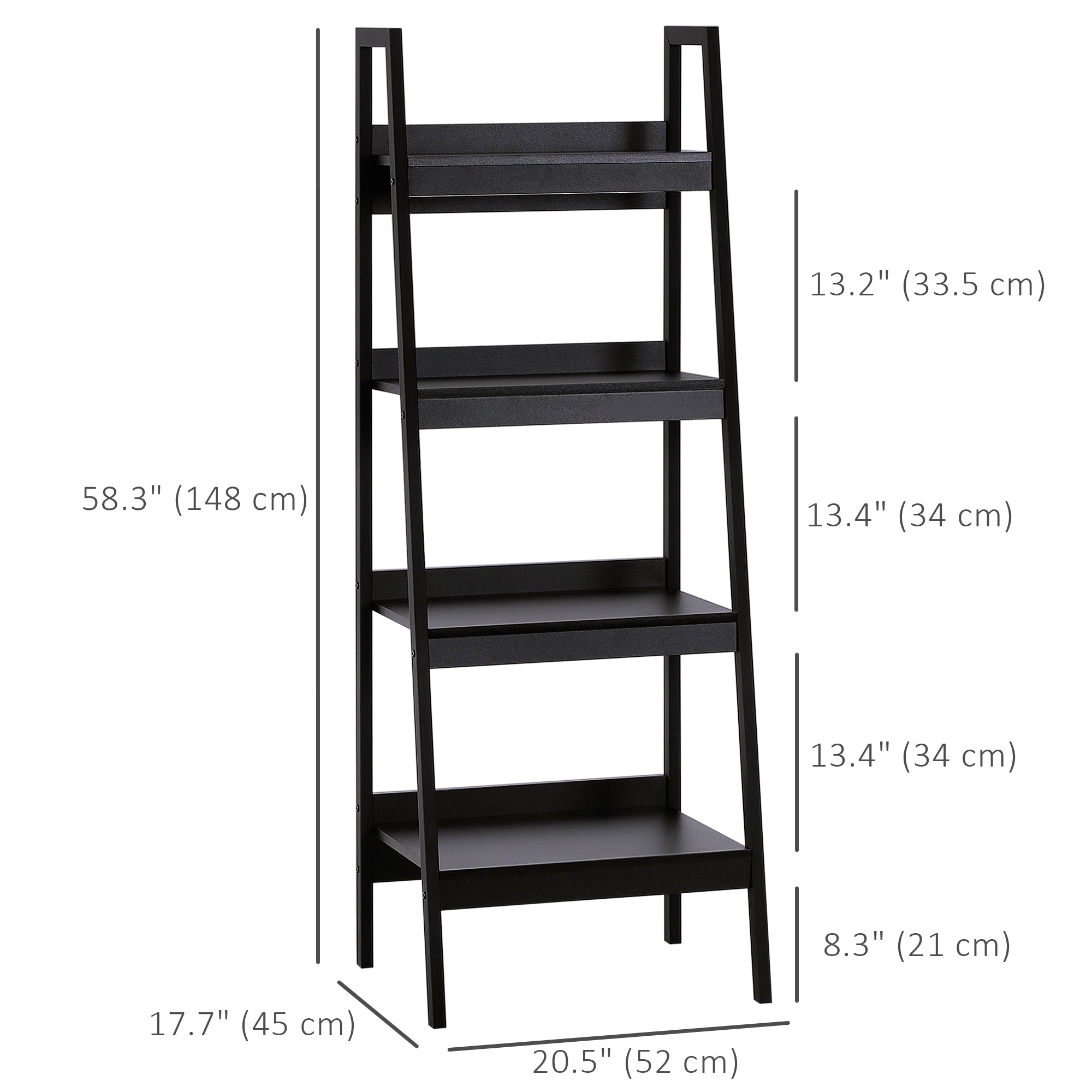 Keegan Set of 2, 4 Tier Ladder Shelf Bookcase/Multi-Use Display Rack for Home Office or Living Room-Black