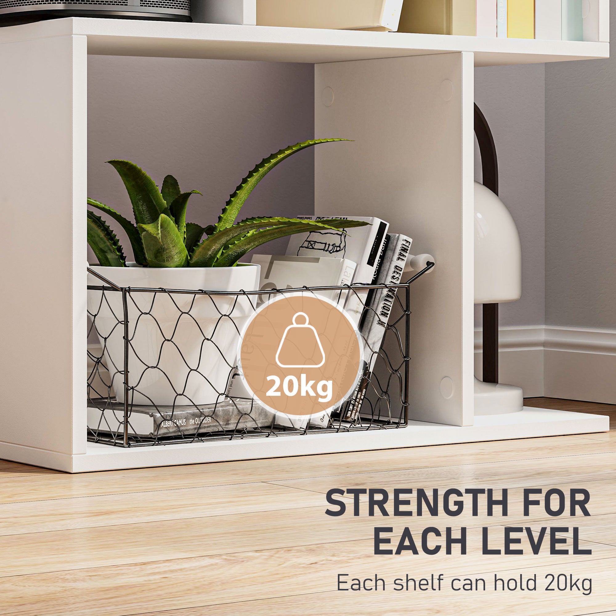 Nevada Modern 5-Tier Geometric S-Shaped Bookcase-White