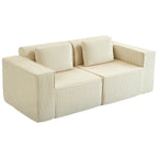 IVAN Boneless Couch, Corduroy 3 Seater Sofa with Deep Seat, Wide Armrests, 2 Pillows, Quick Assembly for Living Room, Beige