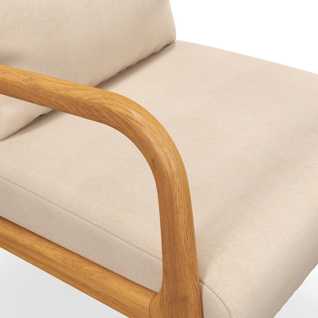 Alex Fabric Retro Accent Chair with Solid Wood Legs-Beige