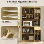 Milan Kitchen Hutch with Microwave Countertop, 71" Boho Kitchen Pantry Cabinet with Decorative Rattan Doors, Natural