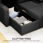 Leo 81" Sleeper Sectional with Storage Chaise-Dark Grey