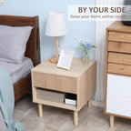 Laura Modern Bedside Table with Drawer and Open Shelf, Sofa Side Table for Bedroom Living Room, Natural