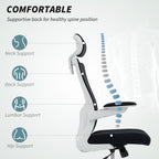 Andre Ergonomic Office Chair, Swivel Desk Chair with Adjustable Lumbar Support, Headrest and Height, Flip-up Armrests, Black