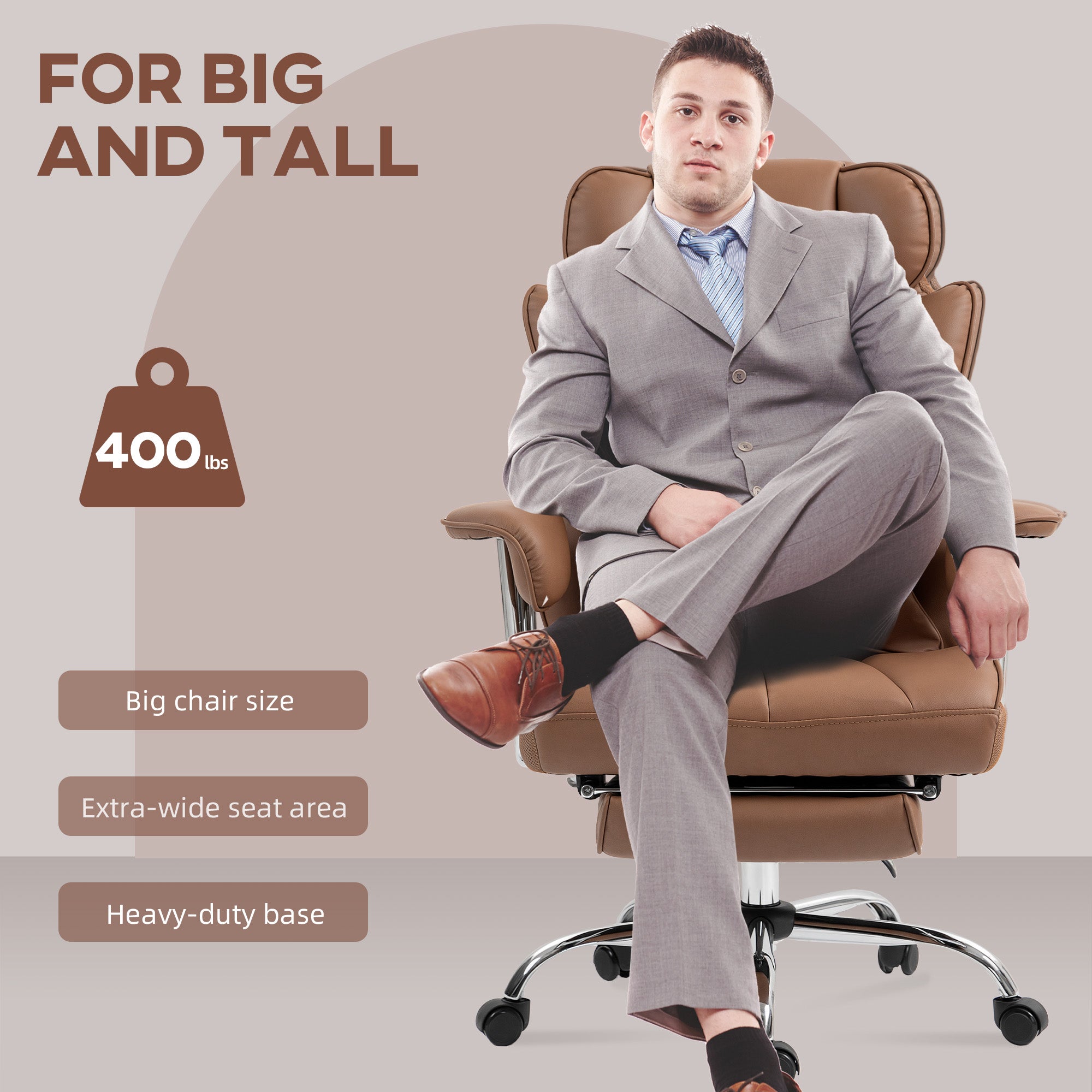 Matteo 400LBS Massage Office Chair, Executive Office Chair with 6-Point Vibration, Footrest and Lumbar Support, Brown