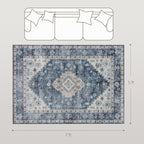 Brady 5x7 Vintage Machine Washable and Non-Slip Area Rug-Blue