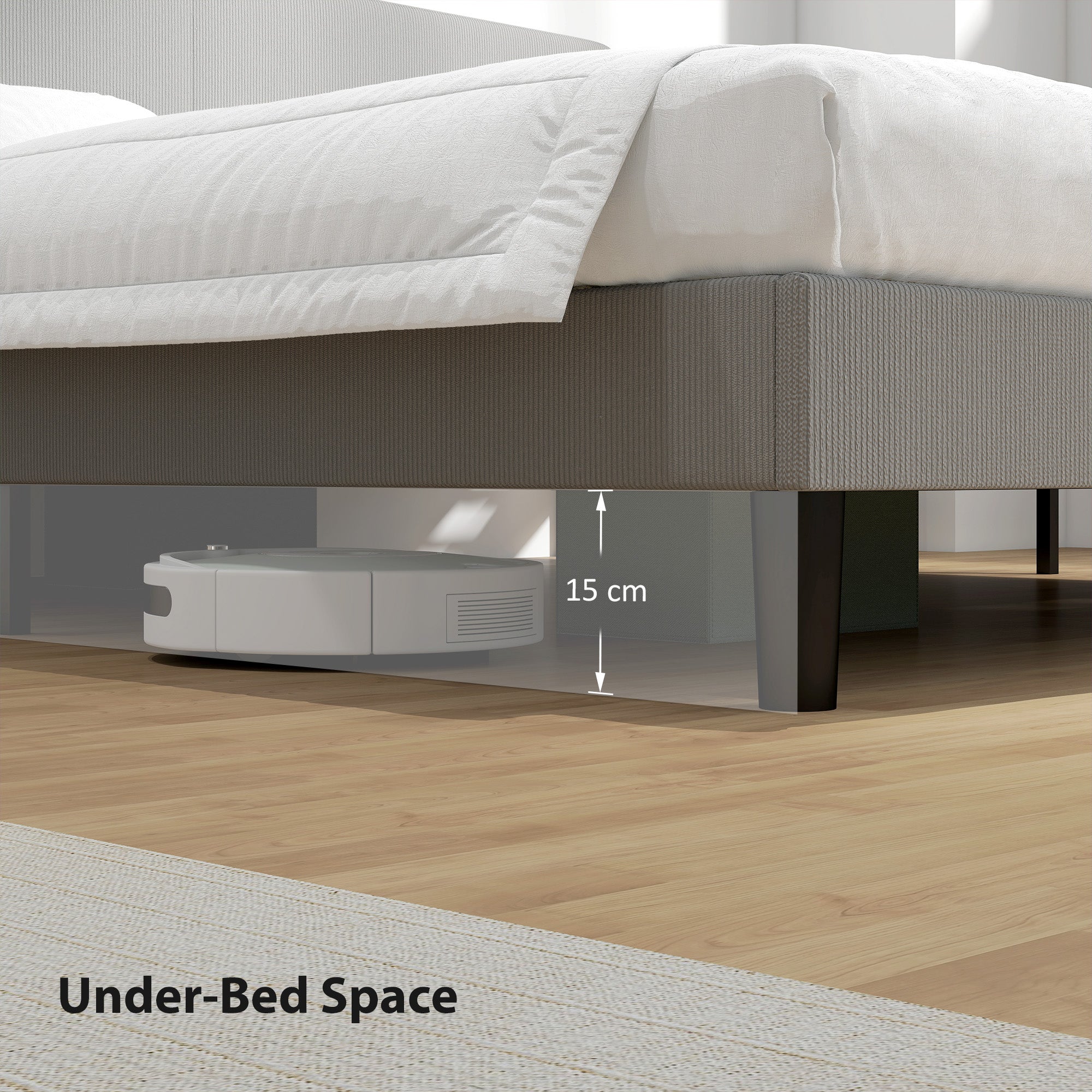 Riley King Size Bed Frame with Adjustable Upholstered Headboard Platform Bed Frame Wood Slat Support Noise Free Light Grey