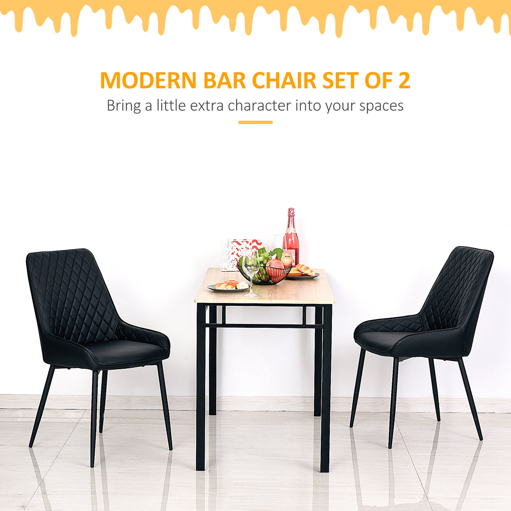 Blake PU Leather Kitchen Chairs, Modern Dining Chairs Set of 2 with Diamond Tufting and Steel Legs for Dining Room, Black
