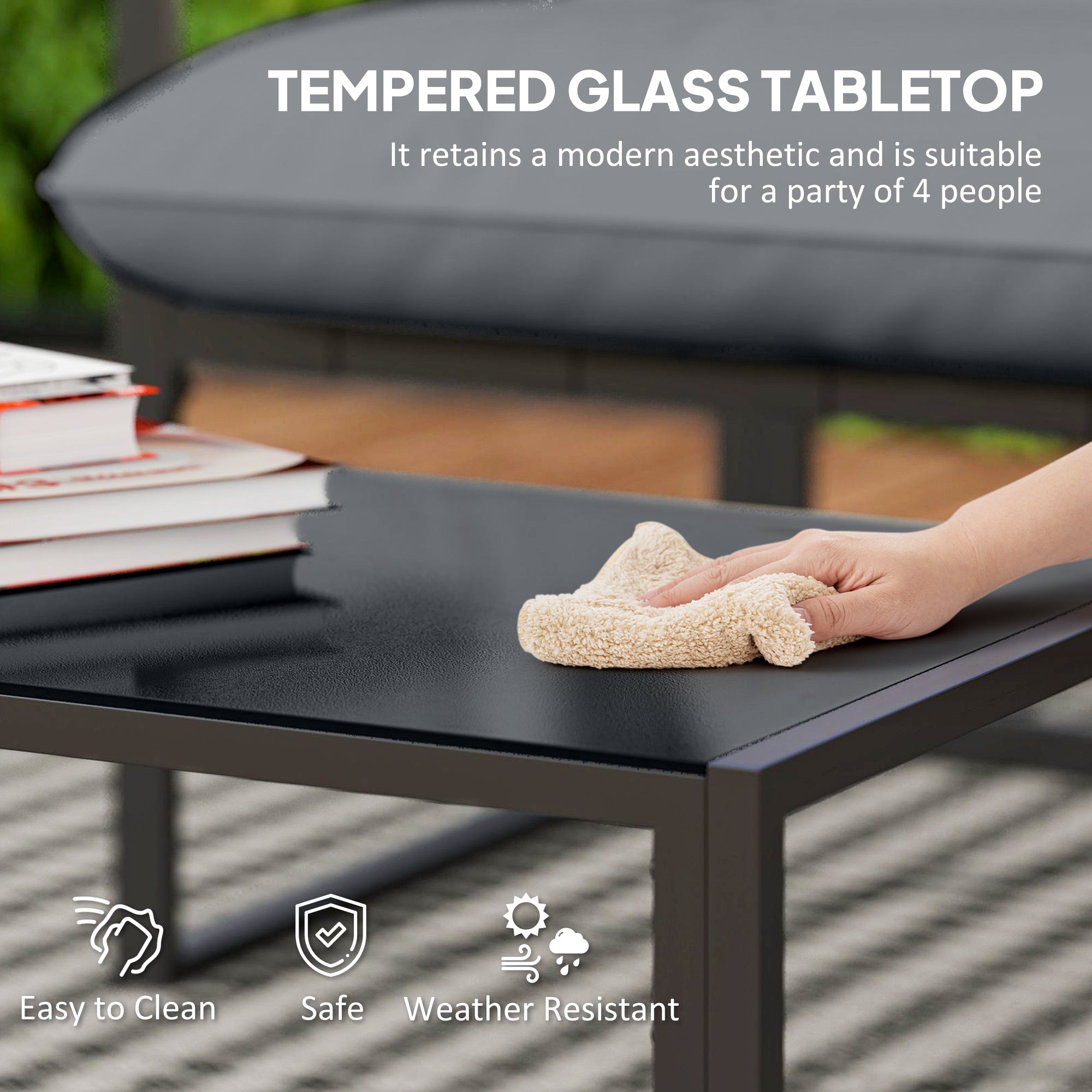 Alfie 4 Piece Patio Conversation Set with Tempered Glass Table-Grey