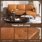 Reuben Faux Leather  Sectional-Sofa with movable Footstool and 2 Bolster Pillows-Brown