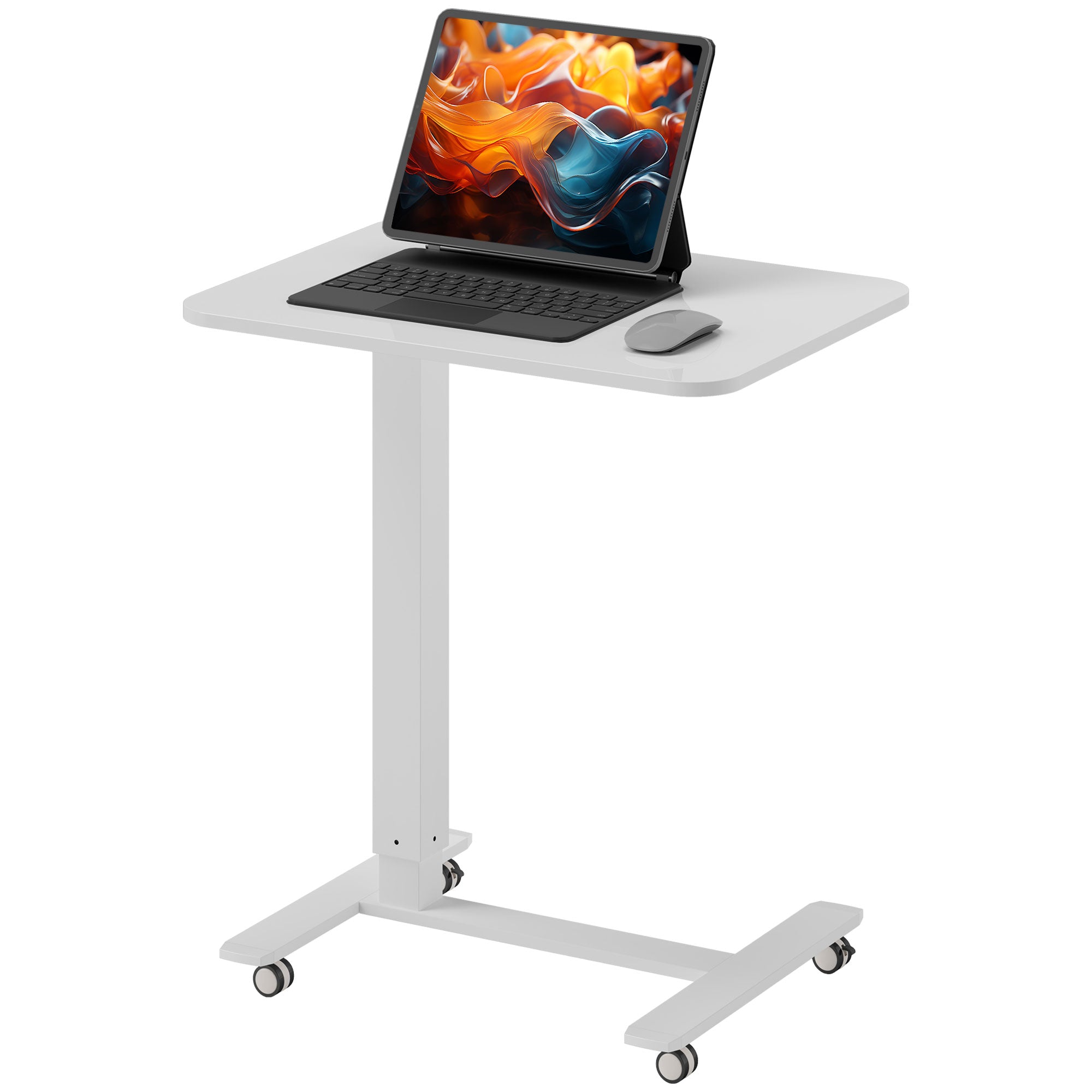 Atlas Pneumatic Standing Desk Adjustable Height, Mobile Stand Up Desk with Wheels, 43 Inch Portable Rolling Table, White
