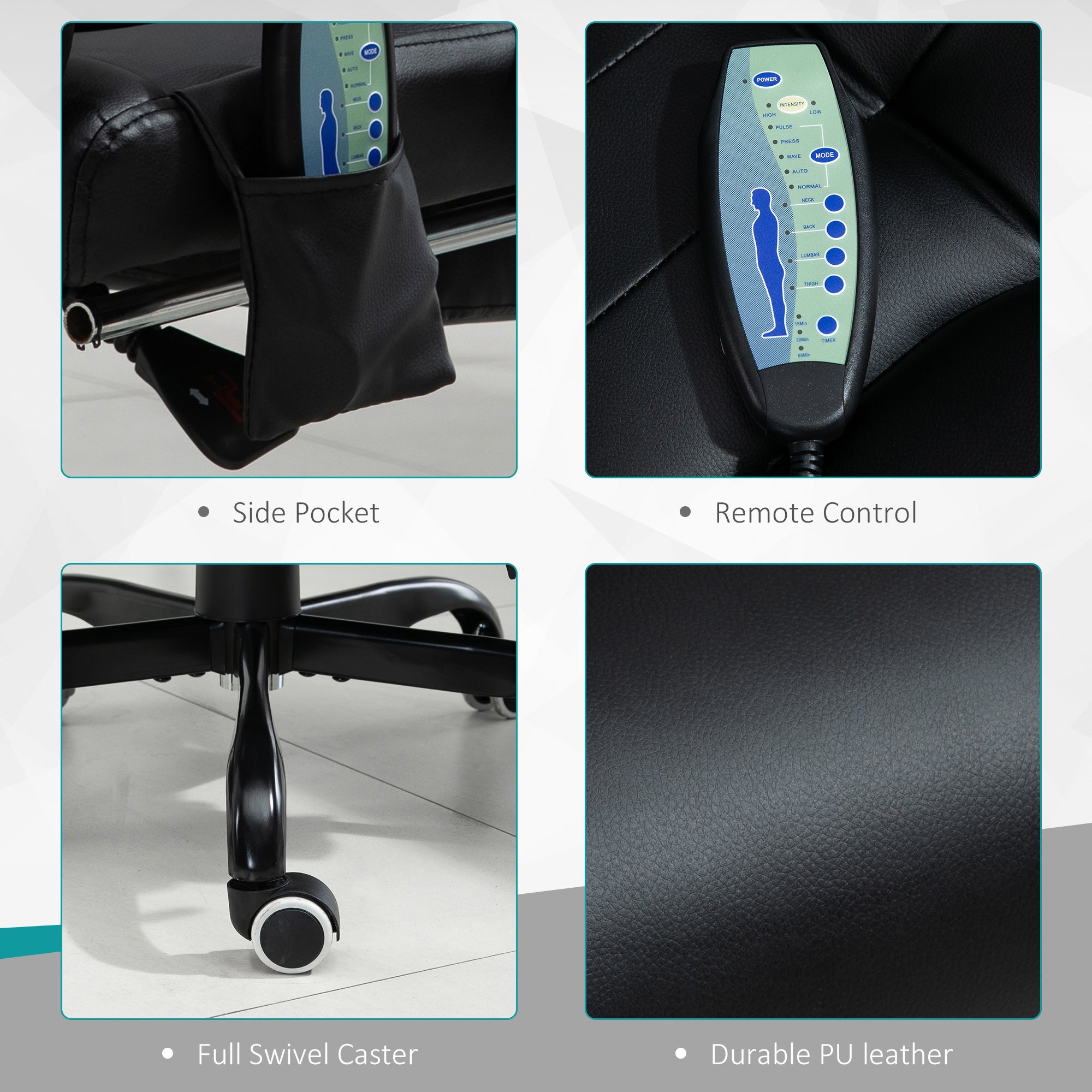 Declan Office Chair with Recliner and  Footrest, Vibrating Massage, Adjustable Height, Perfect Office, Black